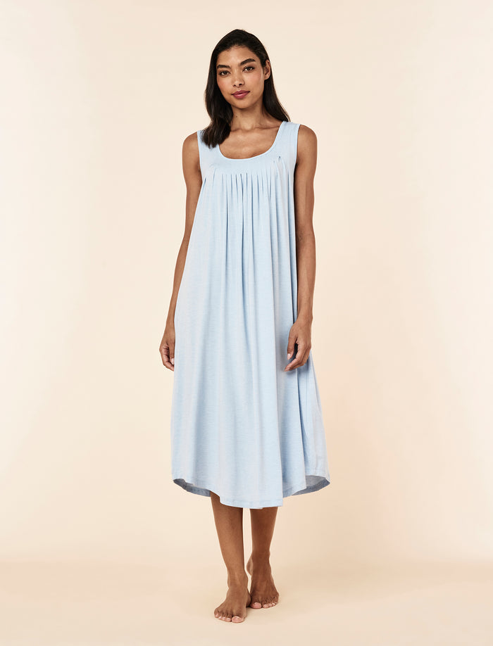 Cece wearing the Kate Modal Soft Pleat Front Maxi Nightgown
[model: Cece wears size S |  Height: 178cm
/ 5’10” | Bust: 76cm | Waist: 61cm | Hips: 89cm]