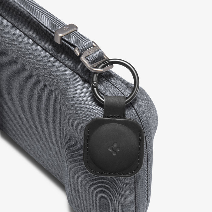 AGP09835 - Klasden Gaming Pouch 7 inch in Charcoal Gray showing the keychain with the Spigen logo