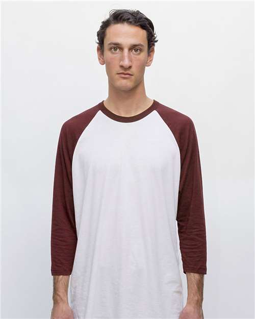 Los Angeles Apparel FF53 USA - Made Three Quarter Sleeve Raglan Baseball T-Shirt - Ninja Transfers
