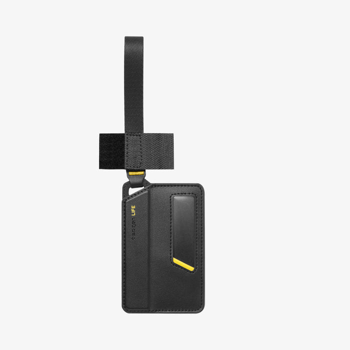 AHP08865 - luggage tag 2 pack in black showing velcro one side open.