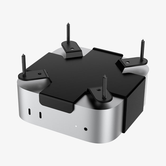 AMP09226 - Mac Mini M4 Mount LD205 in Charcoal Gray showing the back and sides with screws attached