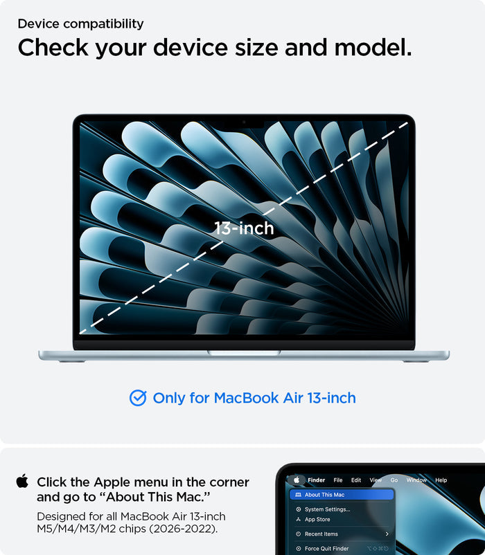 ACS11268 - MacBook Air 13-inch Nano Pop Blueberry Navy showing device compatibility and size guidance for a precise fit