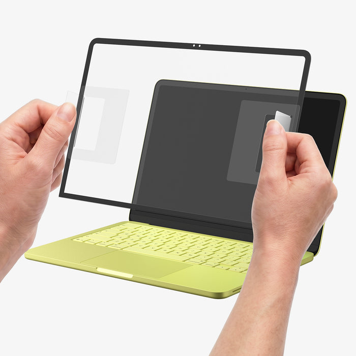 AGL11669 - MacBook Neo 13-inch Glas.tR Slim in Clear showing how to attach it to the screen