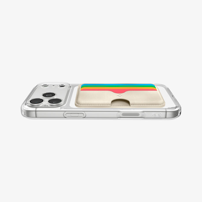 AFA07232 - MagSafe Card Holder Folder Pop (Mag Fit) in Rainbow showing the front and side attached to the back of the device
