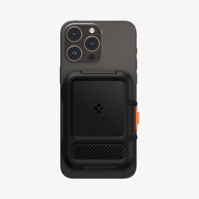 AFA06031 - MagSafe Card Holder Lock Fit (MagFit) in black showing the front with card holder attached to back of device