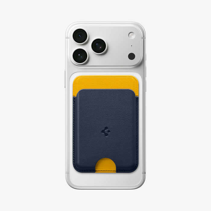 AFA06390 - MagSafe Card Holder Nano Pop (Mag Fit) in Blueberry Navy showing the front attached to the back of the device