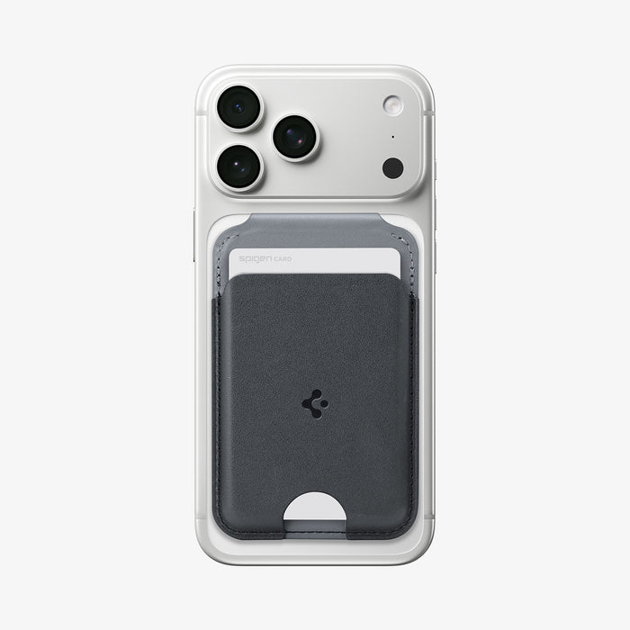 AFA11334 - MagSafe Card Holder Nano Pop S (Mag Fit)  in Black Sesame showing front with an iPhone