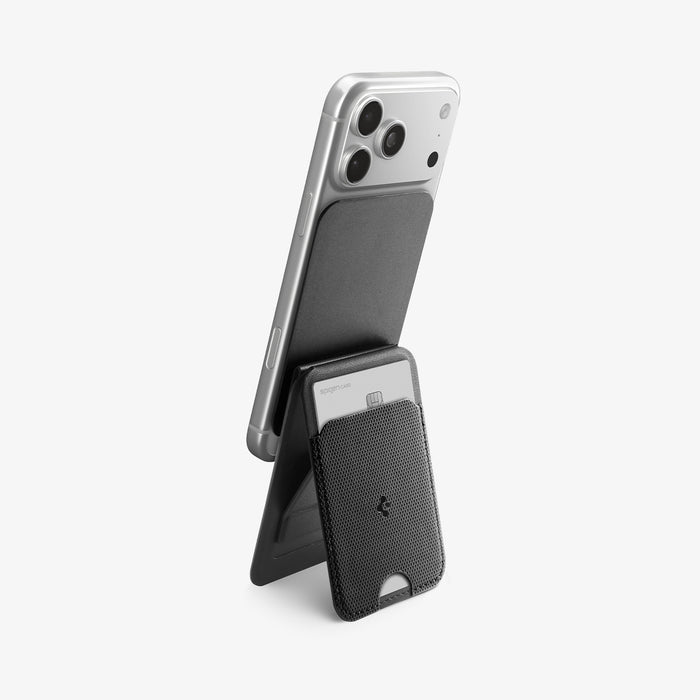 AFA10751 - MagSafe Card Holder Slim Fold (Mag Fit) | S314-3 showing the back and side with device propped up vertically