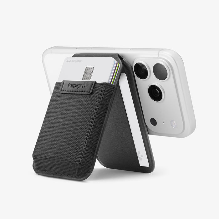 AFA11591 - Slim Fold Card Holder Stand (Mag Fit) | S314-4 in Black showing side with cards