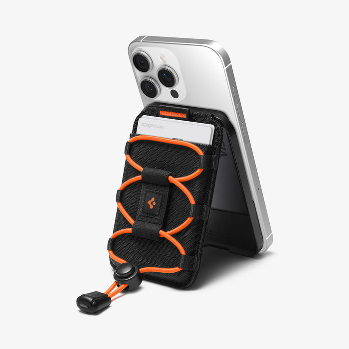 AFA10552 - Tiefit Card Holder (MagFit) in Black showing use as stand