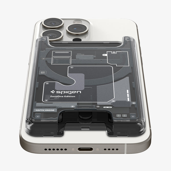 AFA07400 - Ultra Hybrid Zero One MagFit Wallet (MagFit) in Zero One showing the front and bottom attached to a device showing partial back and bottom