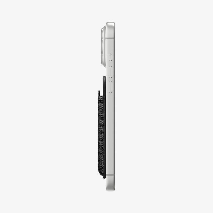 AFA11335 - Spigen MagFit Urban Fit Wallet side profile attached to iPhone showing slim thickness