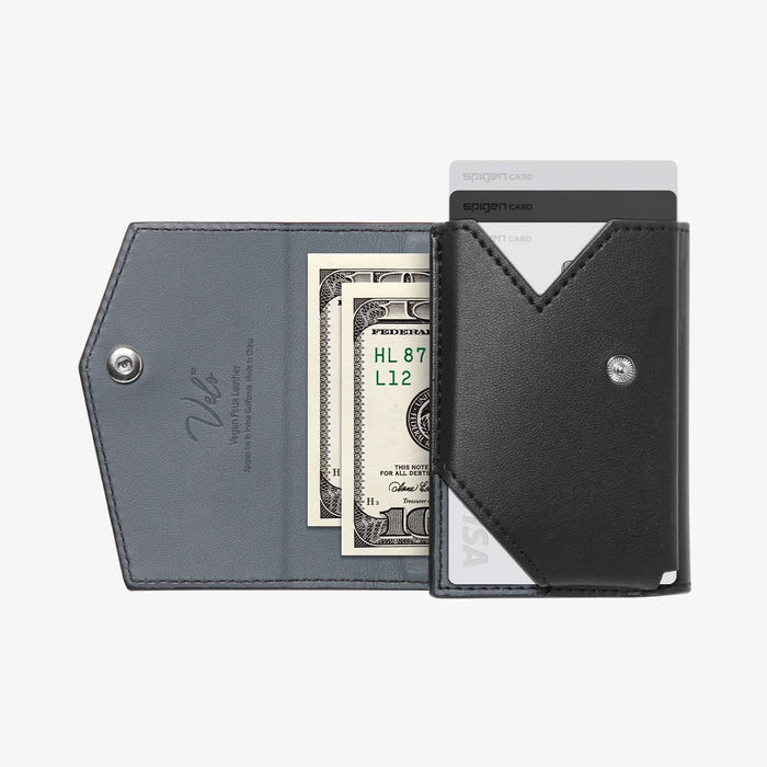 AFA09442 - MagSafe Card Holder Valentinus Pro | 3 Cards in Black showing the partial inner of the device with cards and bills inside