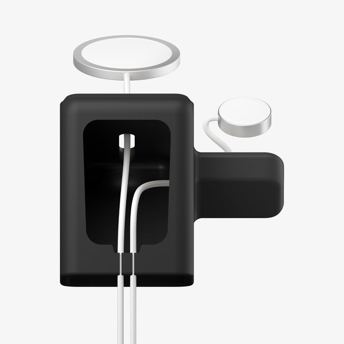 AMP09172 - Magsafe Duo Charger Stand (Mag Fit) in Black showing the Magsafe and bottom of the charger stand