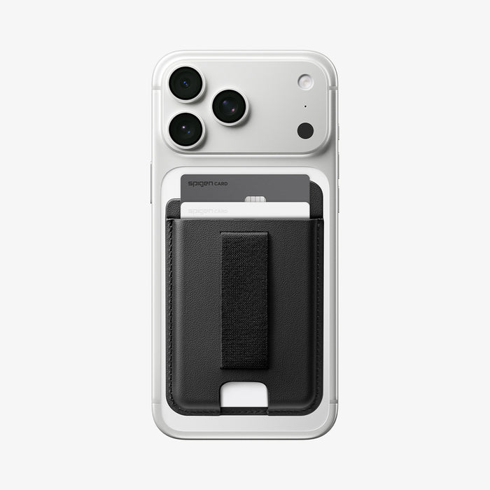 AFA10802  - MagSafe SleekBand Card Holder | 3 Cards (MagFit) in Dark Black showing front with card in the product