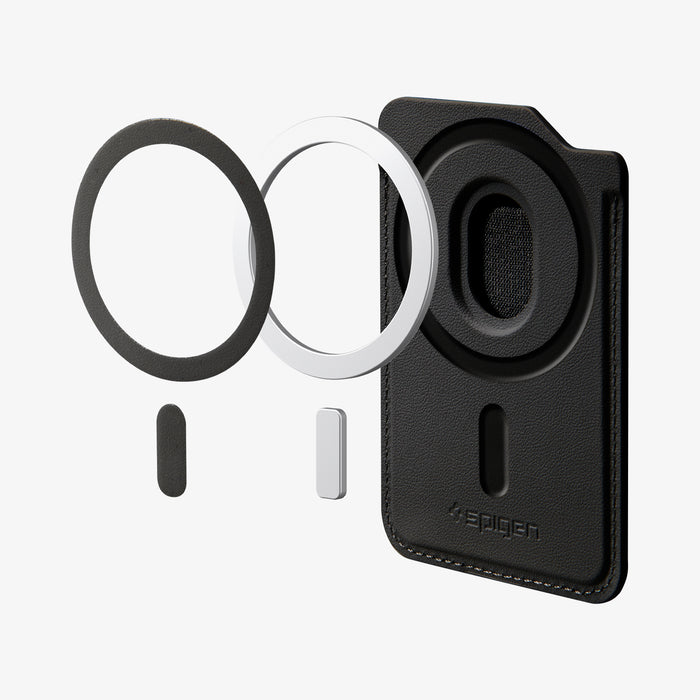 AFA10802  - MagSafe SleekBand Card Holder | 3 Cards (MagFit) in Dark Black showing magnet hovering on the holder