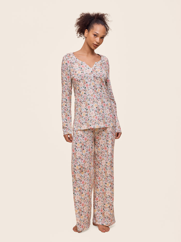Meribel Knit Henley Long Sleeve Tee and Straight Leg Pant Set