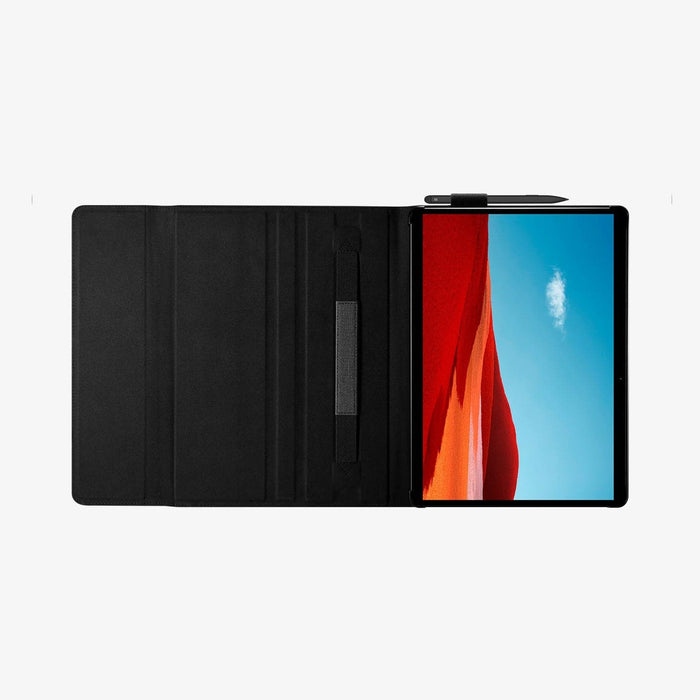 ACS01002 - Microsoft Surface Pro X Case Stand Folio in black showing the inside laid out flat