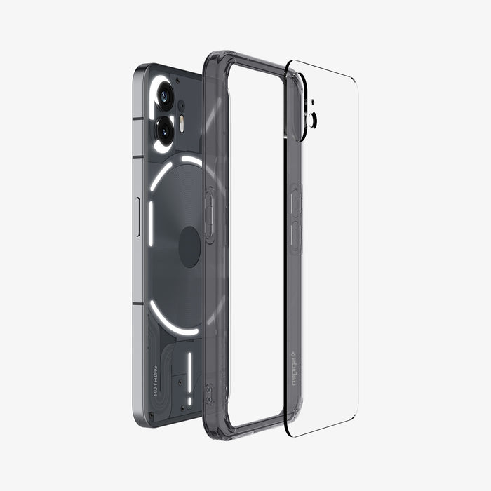 ACS06542 - Nothing Phone 2 Case Ultra Hybrid showing the multiple layers of case hovering behind the device