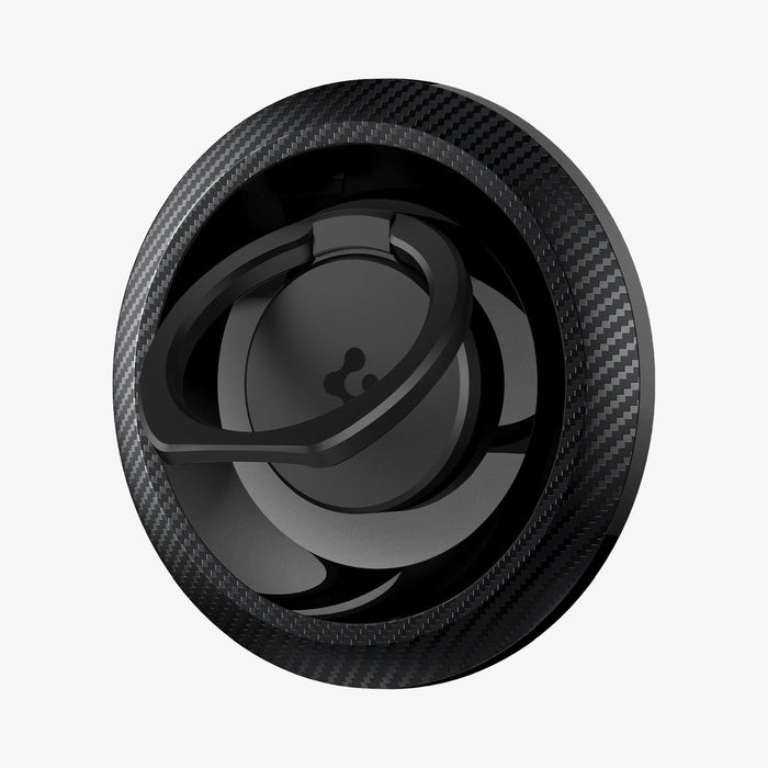 AMP05505 - O-Mag Magnetic Phone Holder (MagFit) in carbon showing the front and ring partially extended out