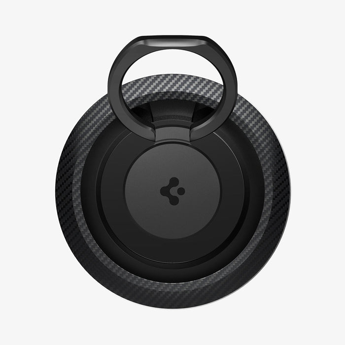AMP05505 - O-Mag Magnetic Phone Holder (MagFit) in carbon showing the front and ring extended out upwards