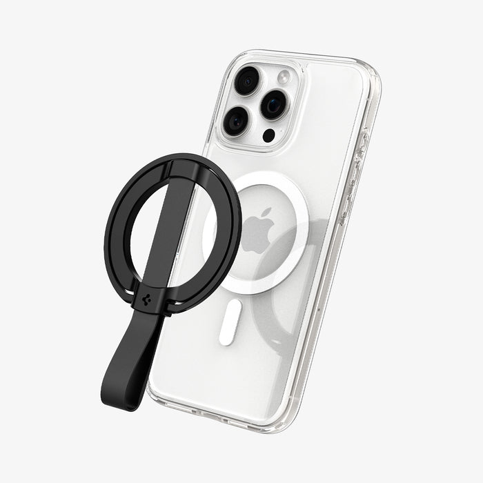 AMP08551 - O-Mag Magnetic Phone Holder (MagFit) | OM103 in Black showing the front hovering above the device