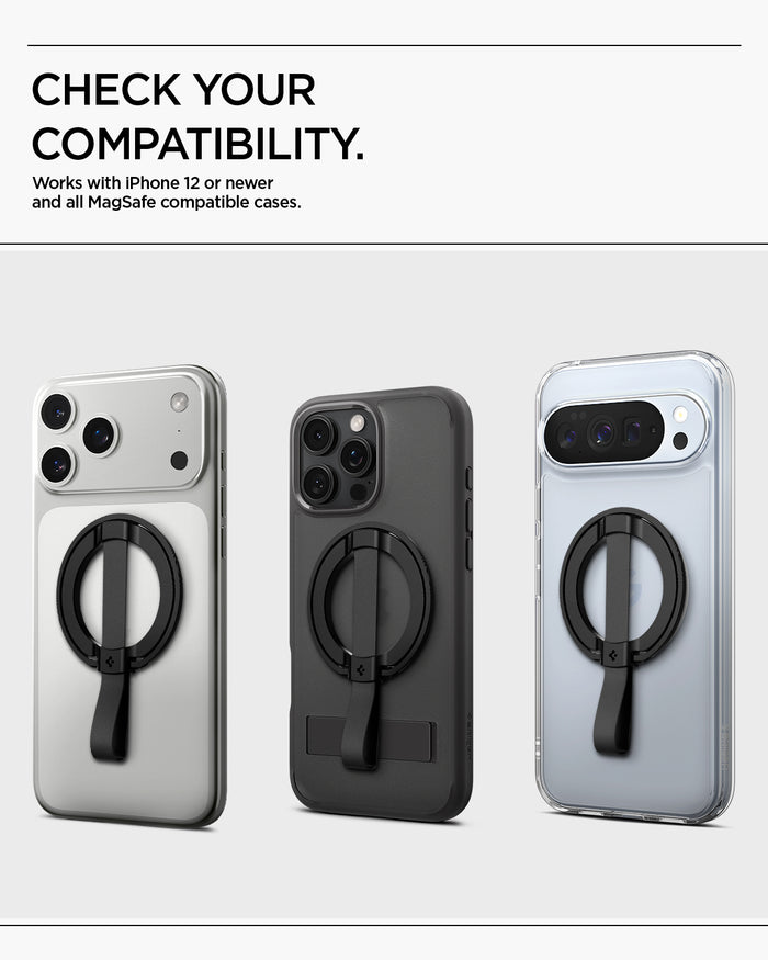 AMP08551 - O-Mag Magnetic Phone Holder (MagFit) | OM103 in Black check your compatibility. works with iPhone 12 or newer and all magsafe compatible cases
