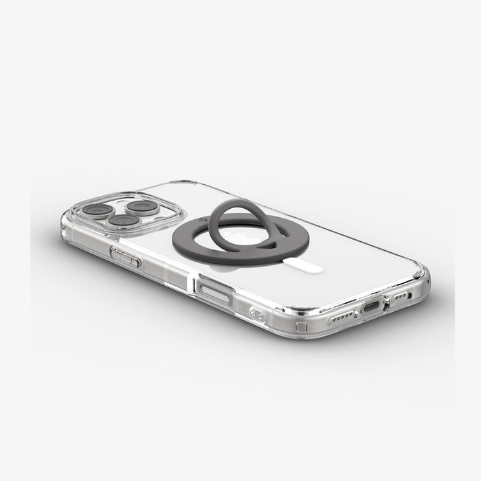 AMP10195 - O-Mag Slim Dual pop (MagFit) in Marble Gray showing the back, partial side and bottom of the device with the case magring attached