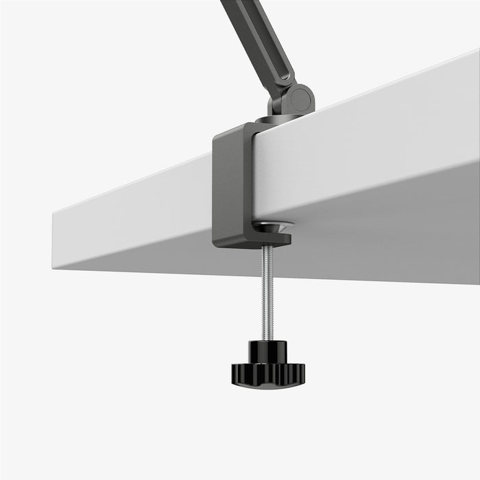 AMP09191 - OneTap Clamp in Space Gray showing the bottom with lock screw attached to the table