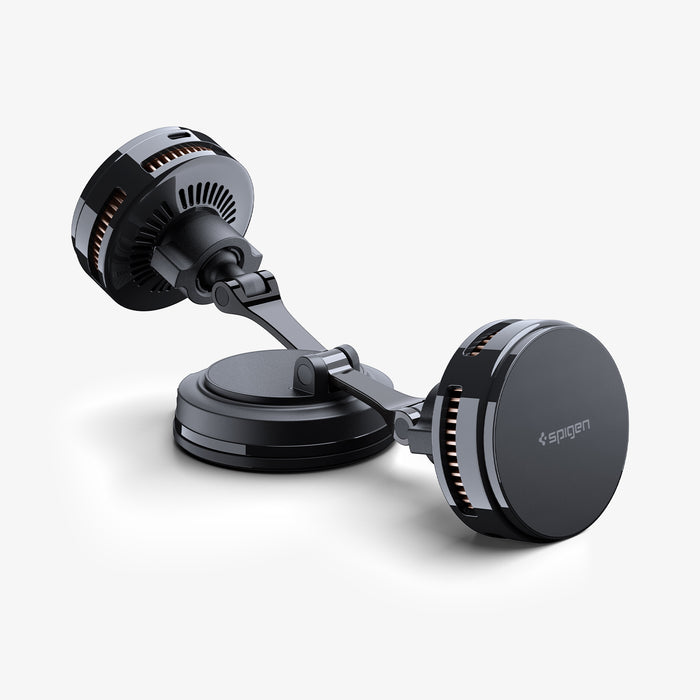 ACP11399 - Peltier Dashboard Charging Mount with Cable | PLT100 (Mag Fit) showing a side view of the PLT100 mount extended, with the head tilted and the Spigen logo visible.
