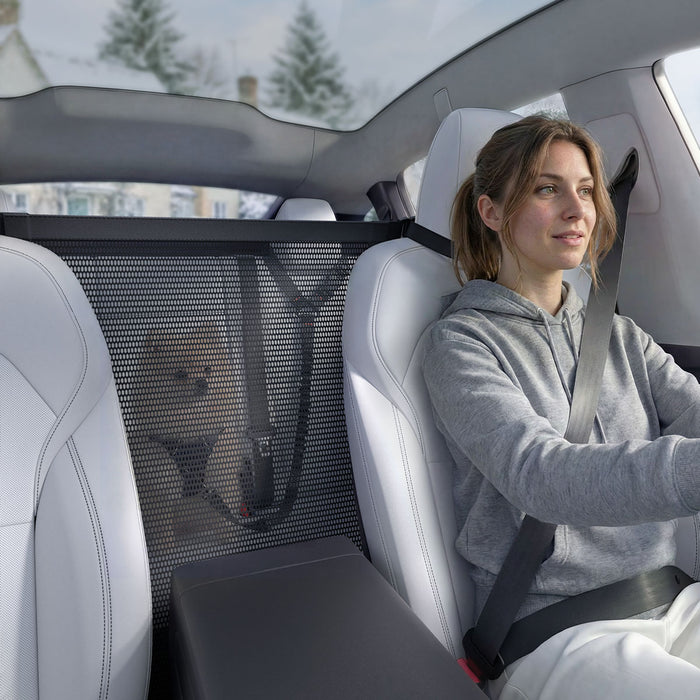 ACP11156 - Pet Car Backseat Barrier | PS200 in Black showing a dog with a backseat barrier
