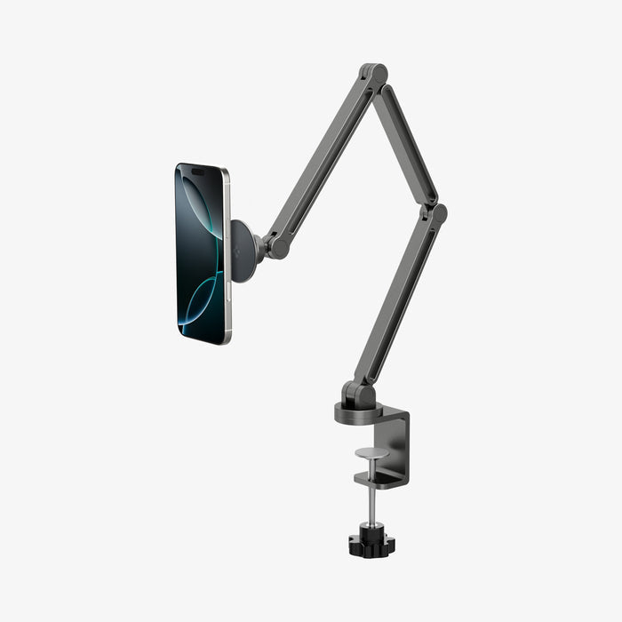 AMP09694 - Phone OneTap Clamp (MagFit) in Space Gray showing the side with the device partially attached