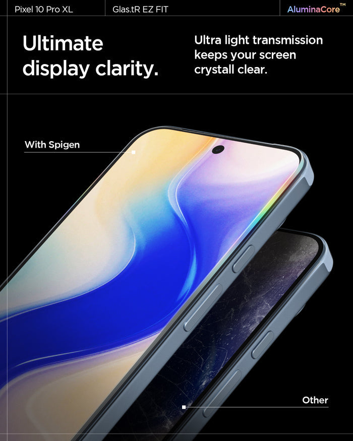 AGL08445 - Pixel 10 Pro XL GLAS.tR EZ Fit Screen Protector showing the ultimate display clarity. Ultra light transmission keeps your screen crystal clear