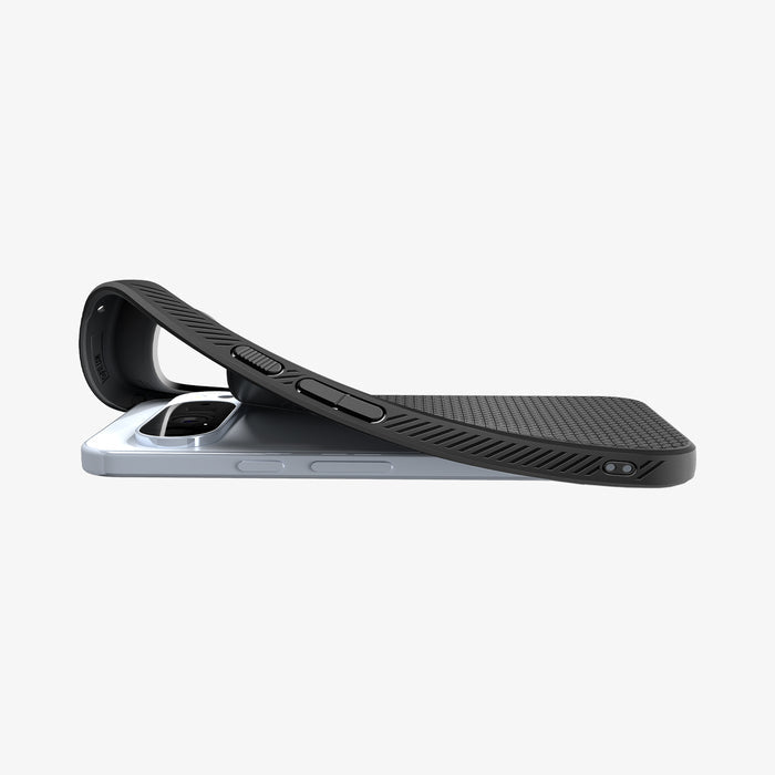 ACS09718 - Pixel 10 Pro XL Case Liquid Air (MagFit) in matte black showing the side with case slightly bending away from device