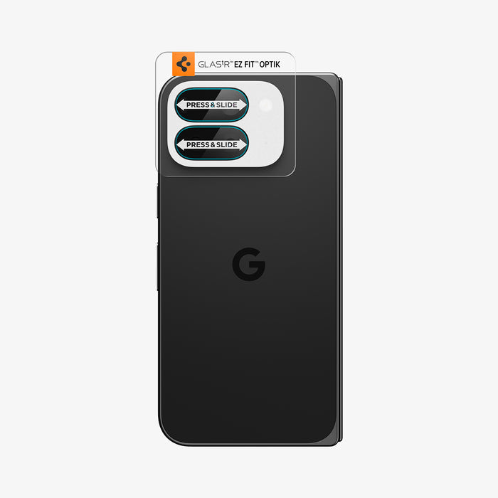 AGL09664 - Pixel 10 Pro Fold Optik EZ Fit Lens Protector showing the installation tray attached to the device