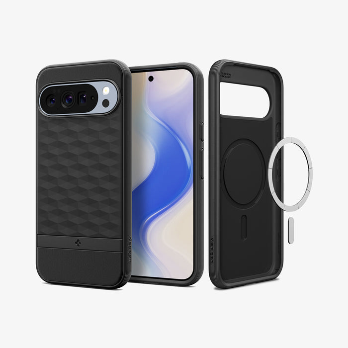 ACS09731 - Pixel 10 Pro XL Case Parallax (MagFit) in black showing the back, front and inside