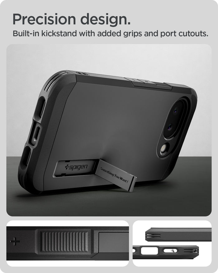 ACS11280 - Pixel 10a Tough Armor (Mag Fit) in Black showing precise design. built in kickstand with added grips and port cutouts