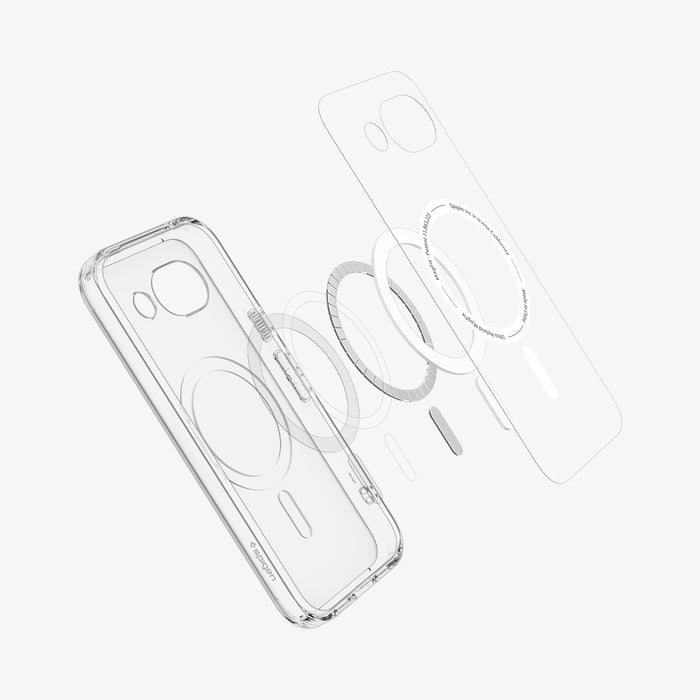 ACS11276 - Pixel 10a Ultra Hybrid Metal Ring (Mag Fit) in Clear White showing the multiple layers of case