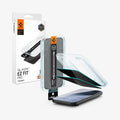 AGL11486 - Pixel 11 Pro XL GLAS.tR EZ Fit | Privacy front and angled views of the EZ Fit installation tray, privacy tempered glass protectors, and packaging.