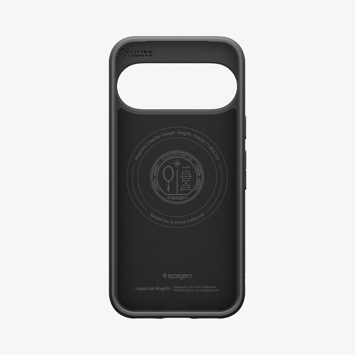ACS11449 - Pixel 11 Pro XL Liquid Air (Mag Fit) Matte Black interior view showing the built in magnetic ring, Air Cushion Technology, and Liquid Air MagFit branding.