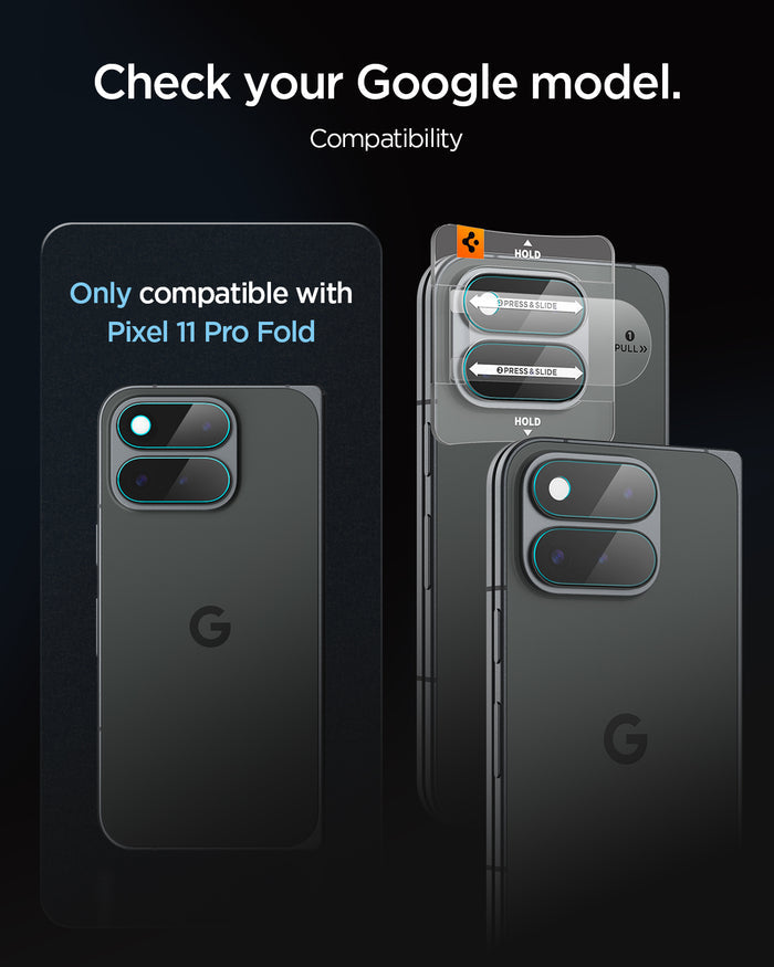 AGL11491 - Pixel 11 Pro Fold Optik EZ Fit Lens Protector lens protector and alignment tray shown compatible with Pixel 11 Pro Fold.