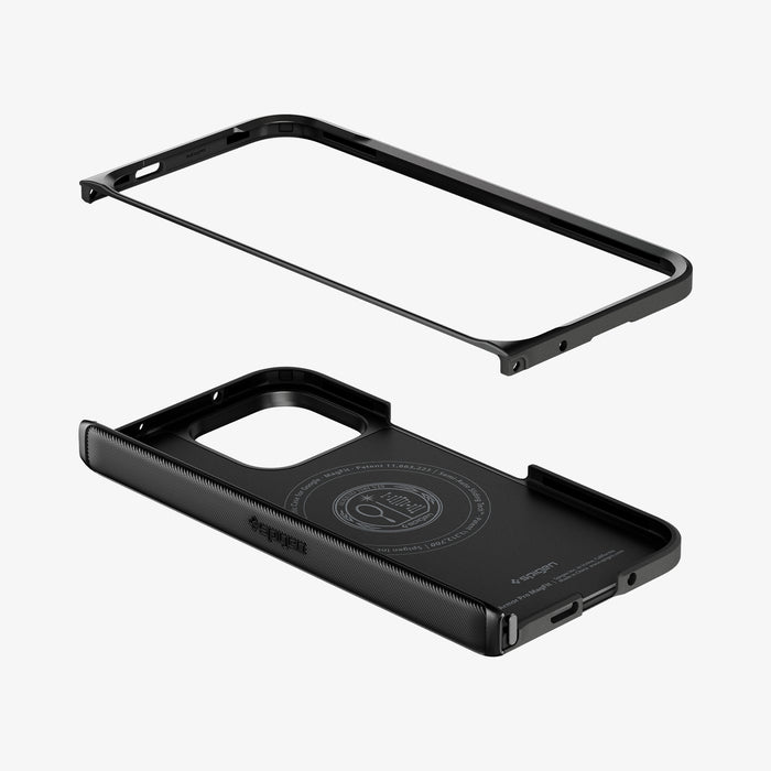 ACS11458 - Pixel 11 Pro Fold Slim Armor Pro (Mag Fit) Black exploded view of the two-piece Slim Armor Pro MagFit case with hinge cover components.