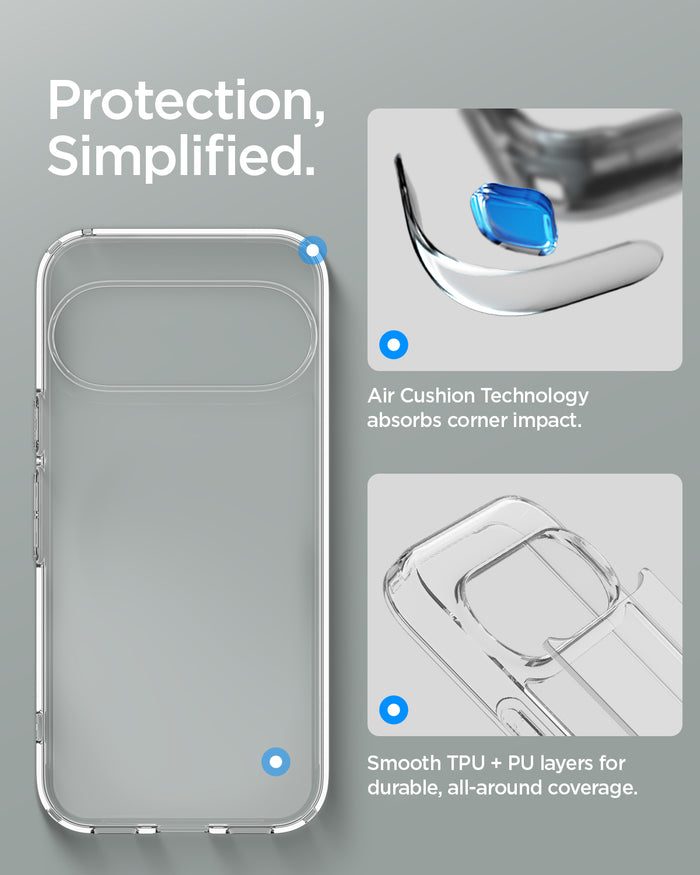 ACS11450 - Pixel 11 Pro XL Ultra Hybrid Crystal Clear Crystal clear case for Pixel 11 Pro XL featuring Air Cushion Technology, reinforced corners, and hybrid TPU and PC construction.