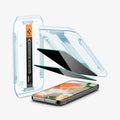 AGL09313 - Pixel 9 Pro XL GLAS.tR EZ Fit Privacy in Privacy showing the alignment tray hovering above the 2 screen protector and the device
