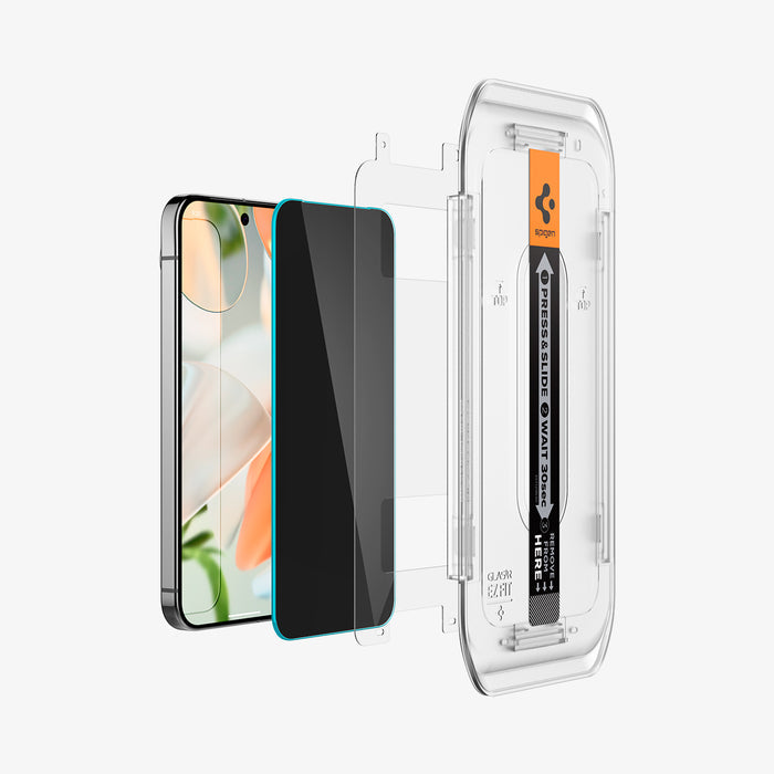 AGL09313 - Pixel 9 Pro XL GLAS.tR EZ Fit Privacy in Privacy showing the front of alignment tray, aligning with the film strip, screen protector and the device
