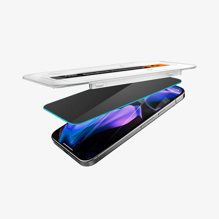 AGL09313 - Pixel 9 Pro XL GLAS.tR EZ Fit Privacy in Privacy showing the partial front of the alignment tray, hovering above the screen protector and the device