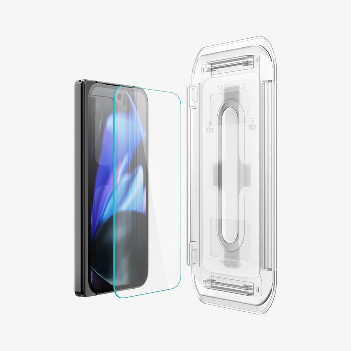 AGL09106 - Pixel 9 Pro Fold GLAS.tR EZ Fit in Clear showing the inner of the installation tray facing the screen protector and the device