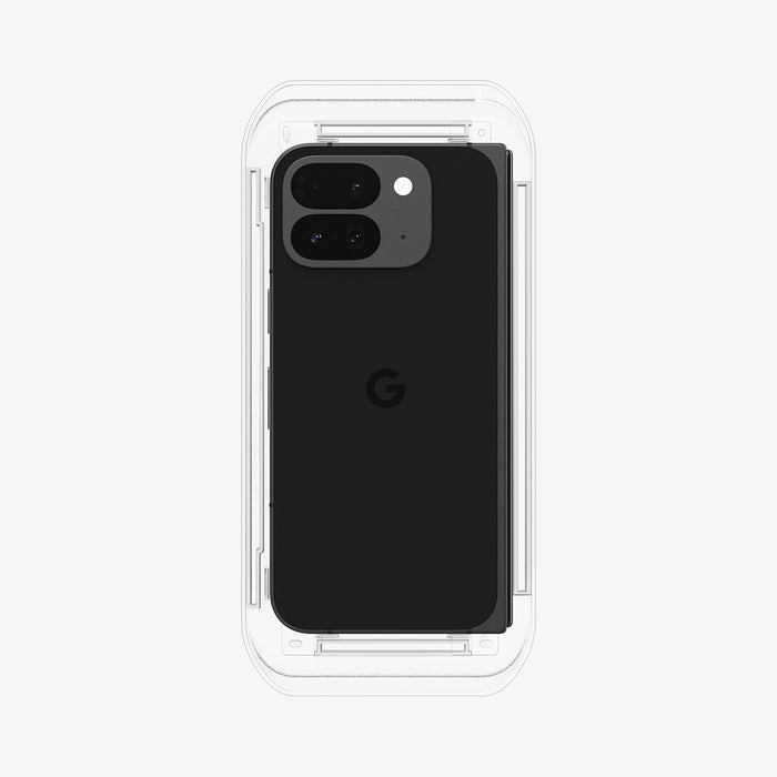 AGL09106 - Pixel 9 Pro Fold GLAS.tR EZ Fit in Clear showing the back of the device attached to the installation tray