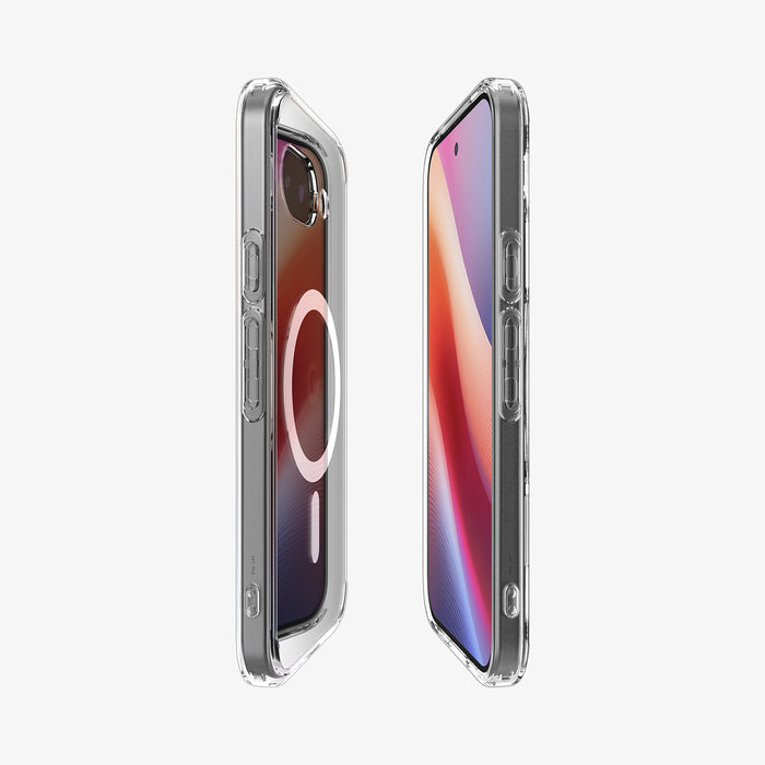 ACS09043 - Pixel 9a Case Ultra Hybrid Metal Ring (MagFit) in Clear White showing the partial back, partial front and sides