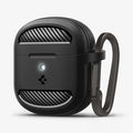 ACS09480 - Pixel Buds 2a Case Rugged Armor in black showing the front and side with carabiner